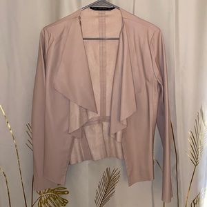 Zara Basic Pink Ruffled Faux Leather Cardigan Jacket